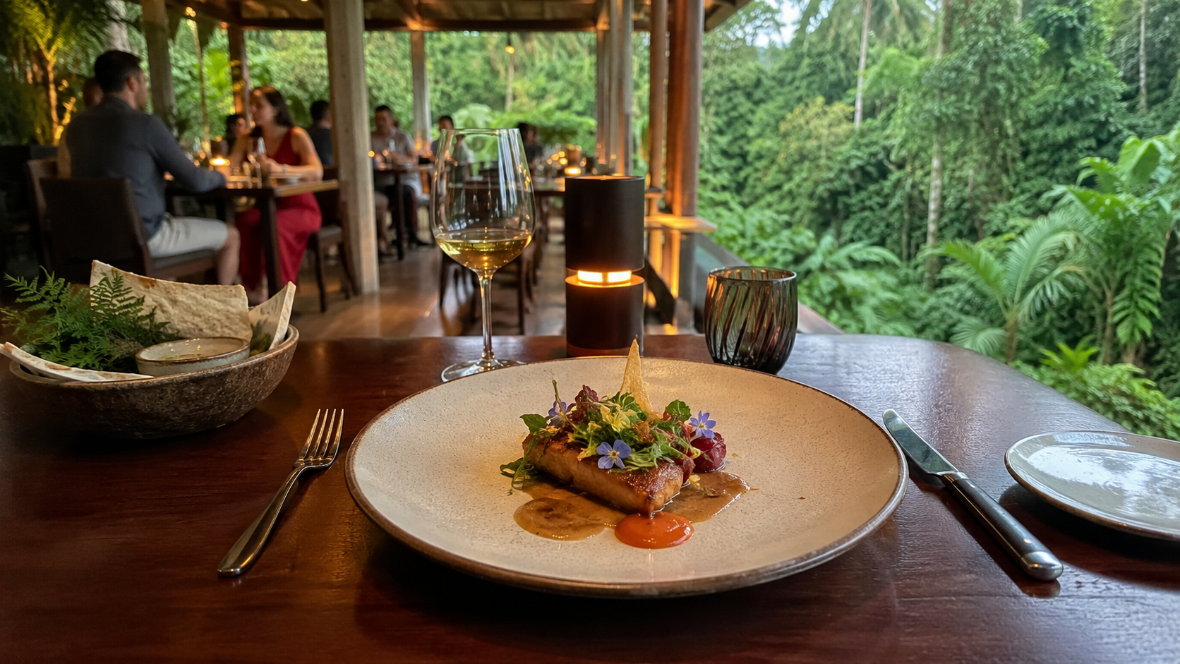 Hidangan fine dining Bali yang disajikan dengan presentasi artistik di atas piring