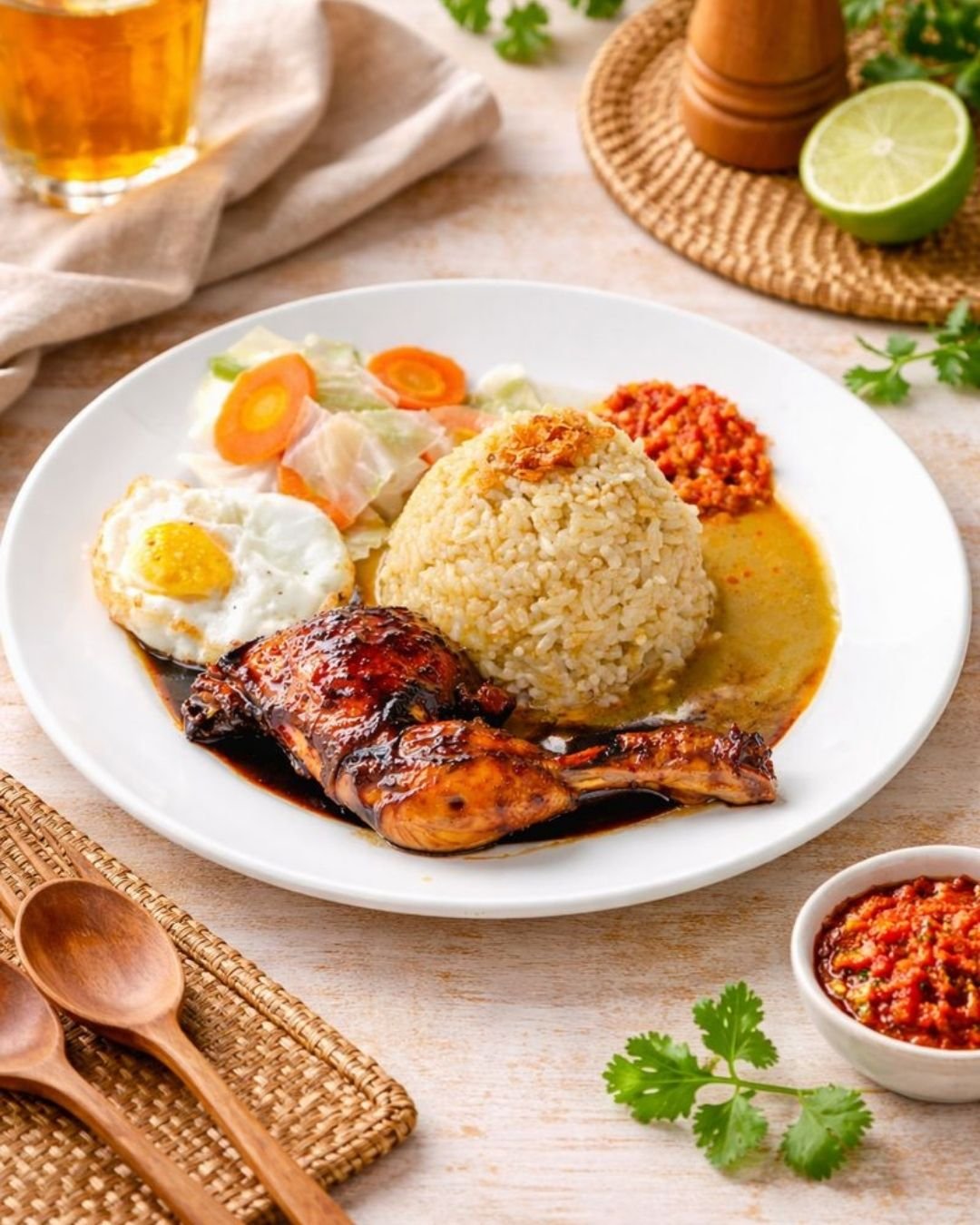 Ayam bakar Nusantara untuk makan siang dengan suasana perbukitan