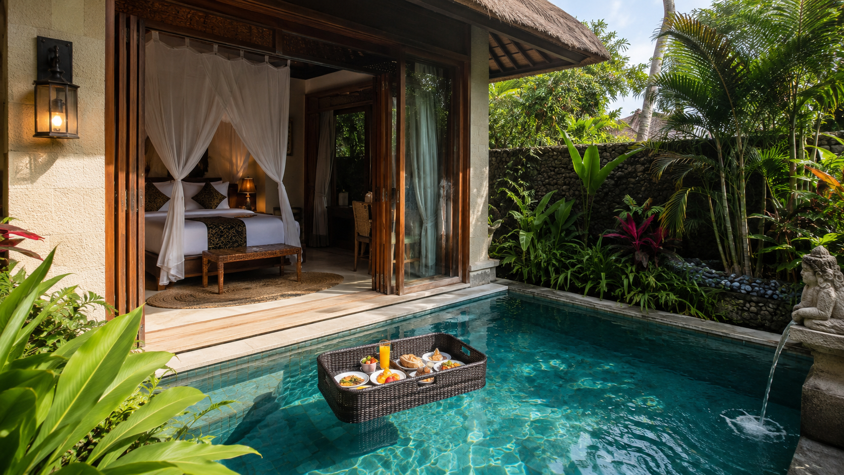 private villa Ubud dengan kolam renang pribadi dan pemandangan hutan tropis